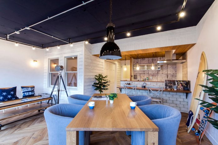 blue ceiling in loft style