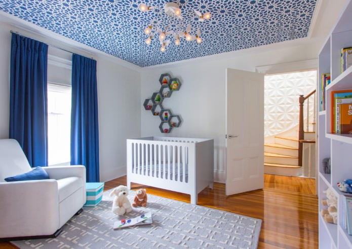 blue ceiling with a pattern