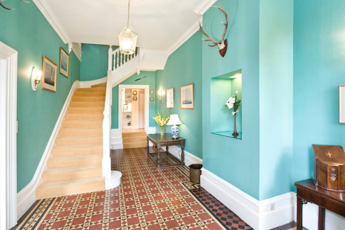 hallway design in turquoise tones