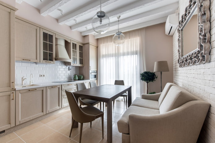 combination of walls with a kitchen set
