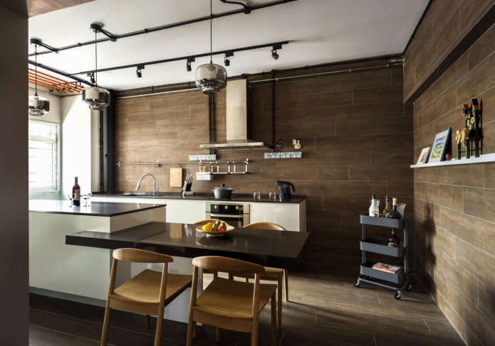brown walls in the kitchen interior