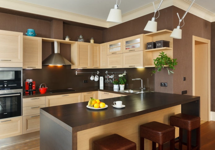 brown walls in the kitchen interior