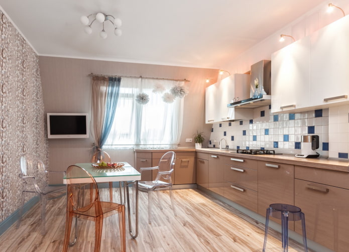 beige walls in the kitchen interior