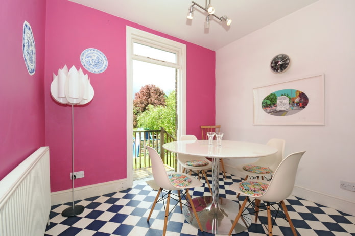 pink walls in the kitchen interior