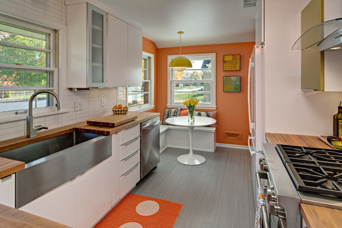 orange walls in the kitchen interior
