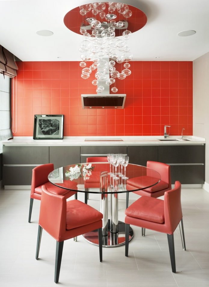 red walls in the kitchen interior