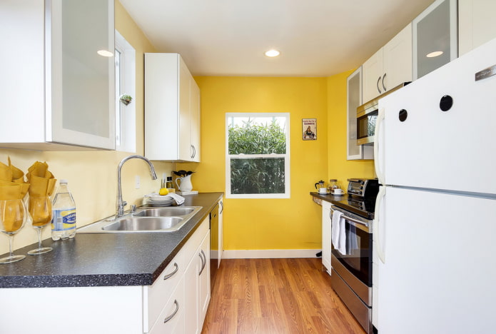 yellow walls in the kitchen interior