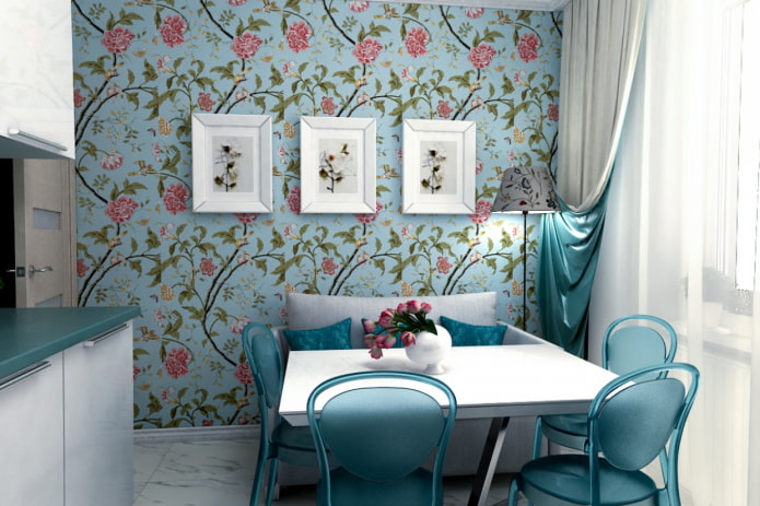 blue walls in the kitchen interior