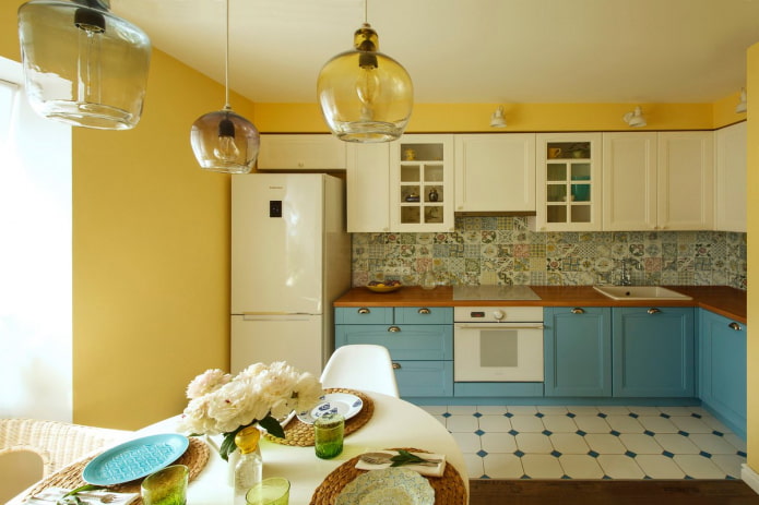 yellow walls in the kitchen interior