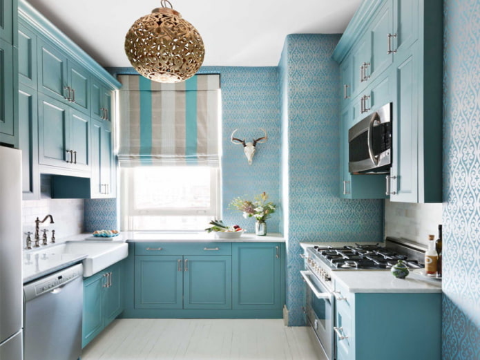 blue walls in the kitchen interior
