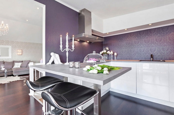 purple walls in the kitchen interior