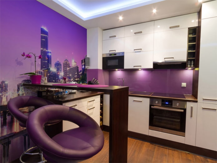 purple walls in the kitchen interior