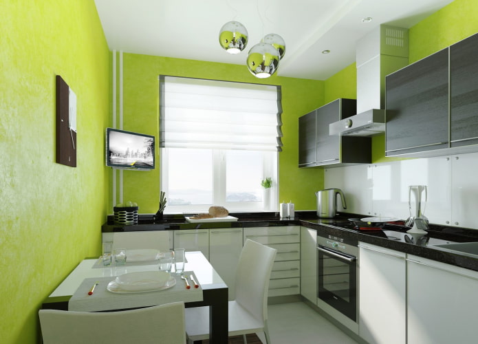 green walls in the kitchen interior