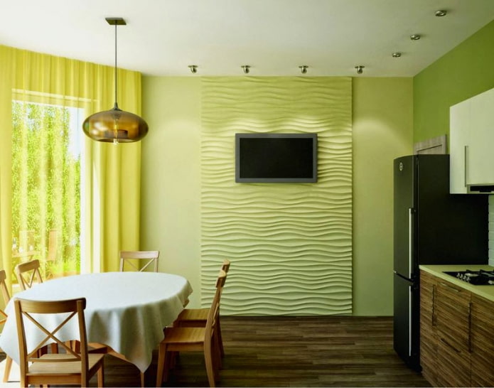 green walls in the kitchen interior