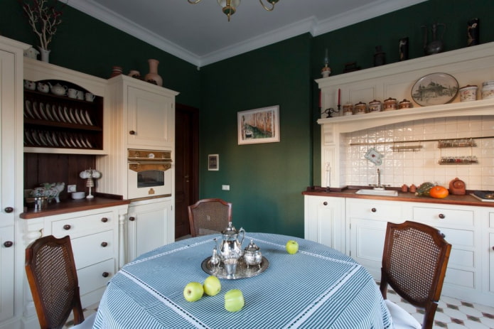 dark green walls in the kitchen