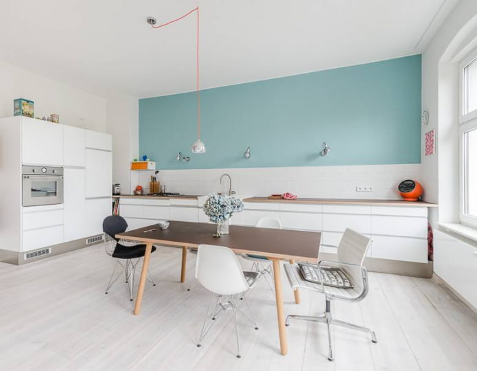 mint-colored walls in the kitchen