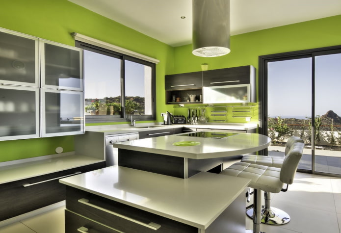 green walls in the kitchen interior