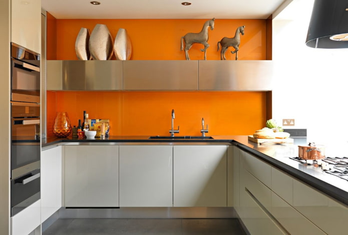 orange walls in the kitchen interior