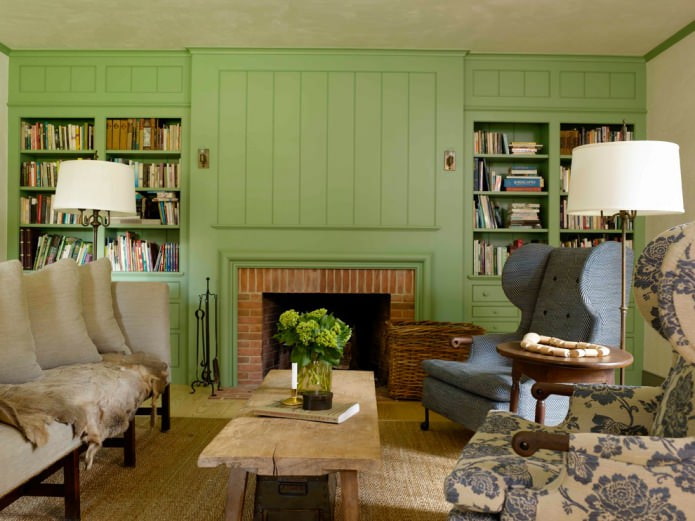 olive walls in the living room