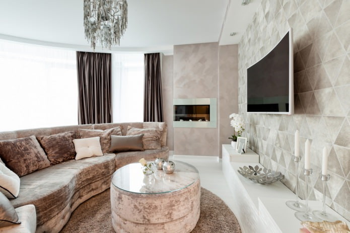 dark curtains in a beige living room
