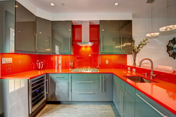 kitchen with a red plastic countertop