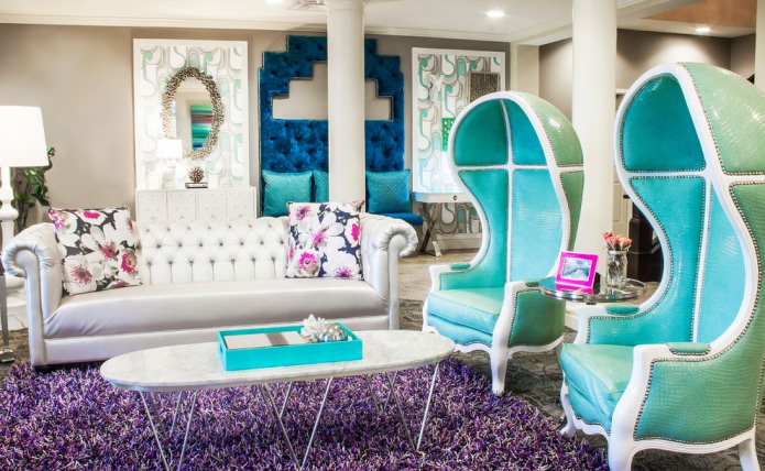 Mint-purple living room