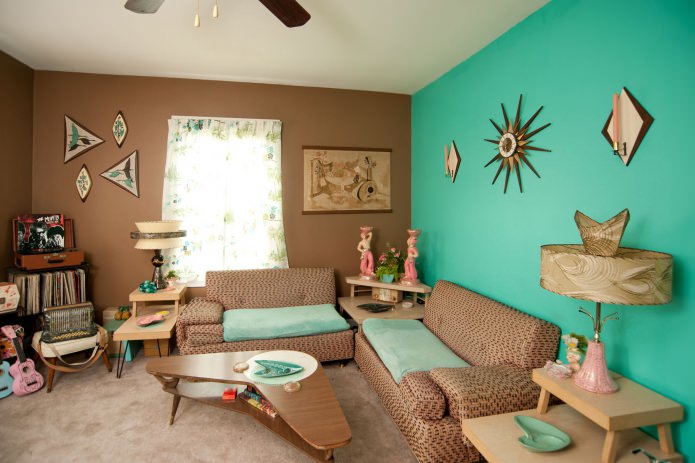Brown and mint living room