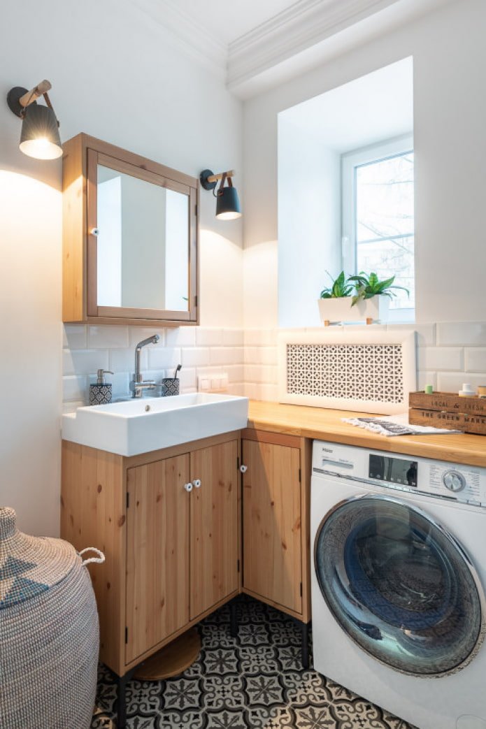 wooden furniture in the bathroom