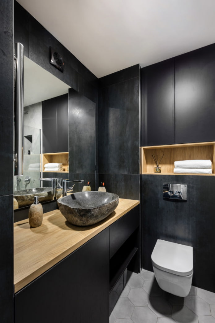 black bathroom under stone