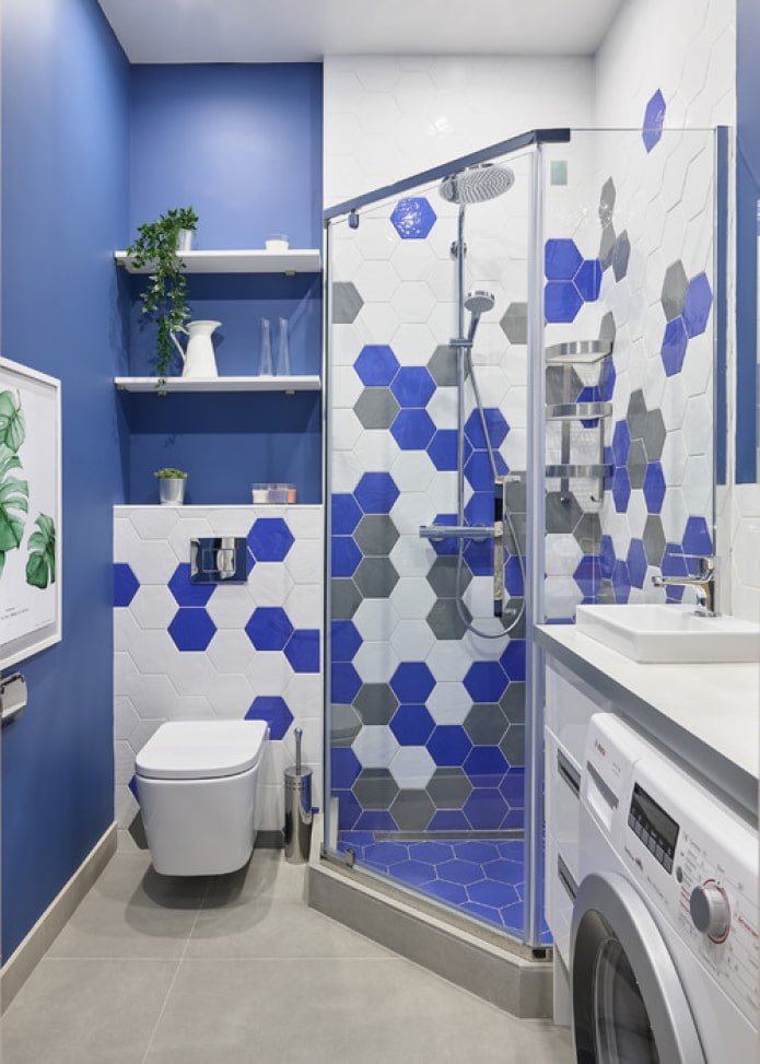 white and blue bathroom