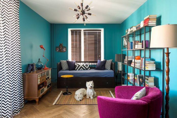 contrasting combination of colors of walls, floor and ceiling