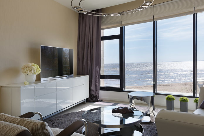 glossy TV stand in the interior