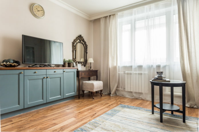 wooden TV stand in the interior