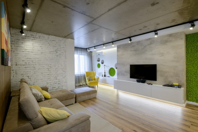 wall-mounted TV stand in the interior