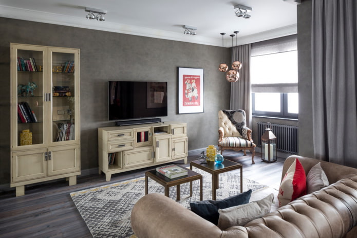 beige TV stand in the interior