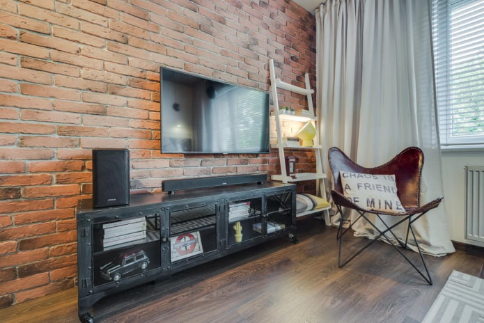 TV stand in the interior in the loft style