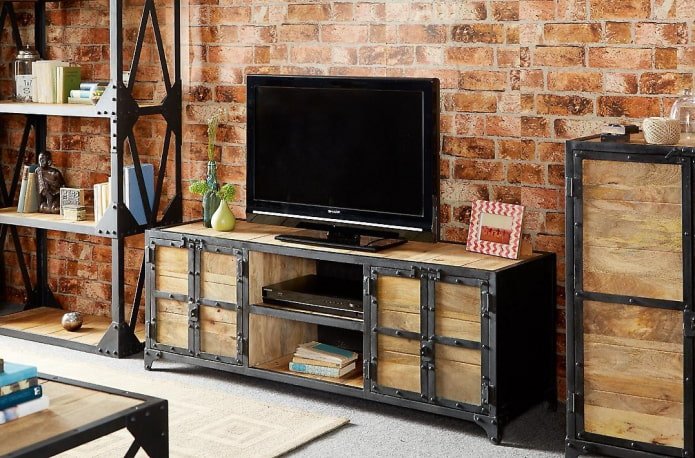 TV stand in the interior in the loft style