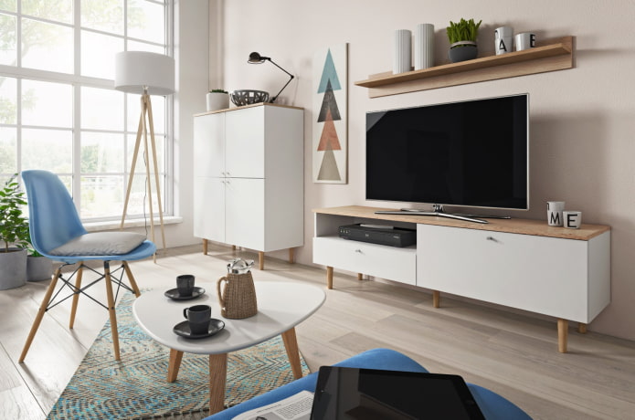 TV stand in the interior in Scandinavian style