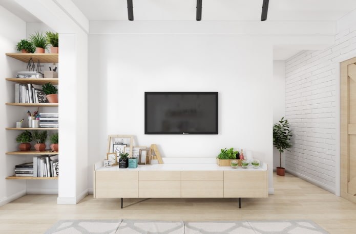 TV stand in the interior in Scandinavian style