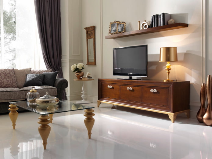 TV stand in the interior in the art deco style