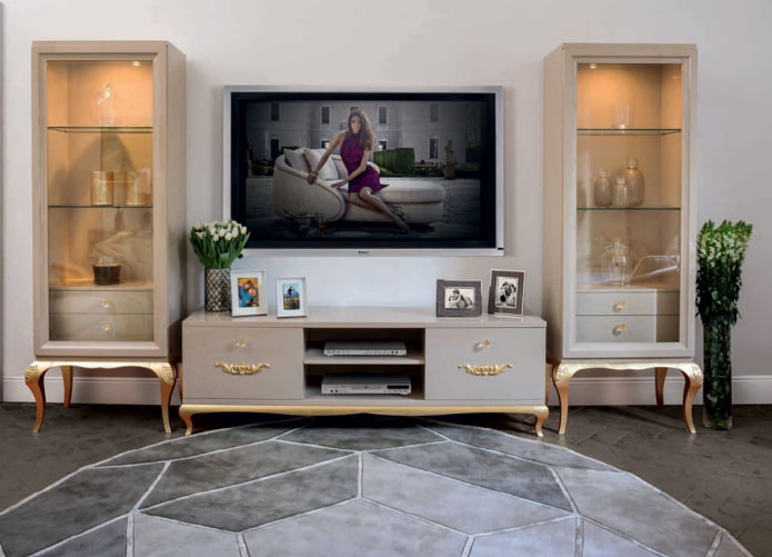 TV stand in the interior in Art Deco style