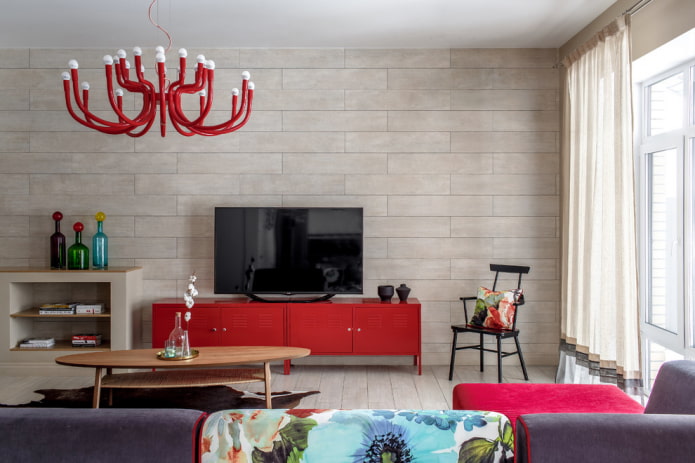 red tv stand in the interior