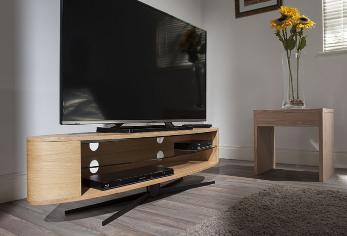 oval TV stand in the interior