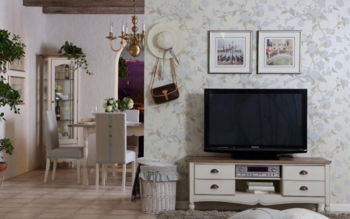 TV stand in the interior in the Provence style
