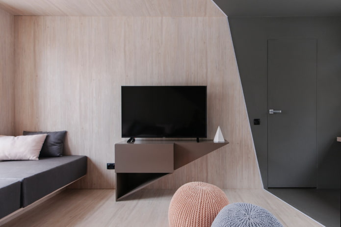 triangular TV stand in the interior