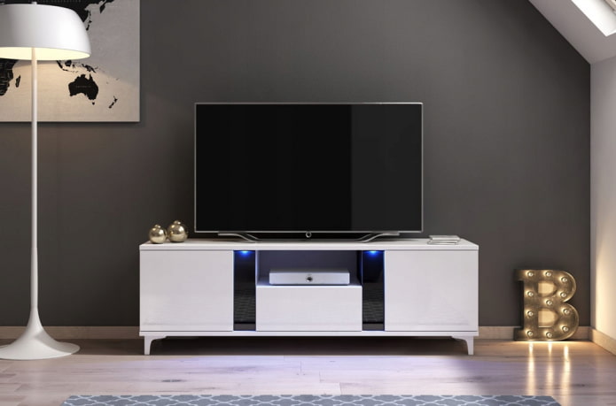 white TV stand in the interior