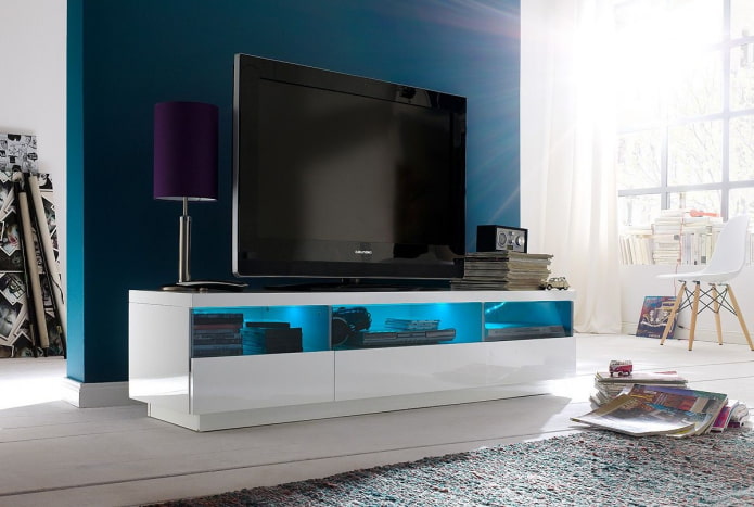 TV stand with backlight in the interior