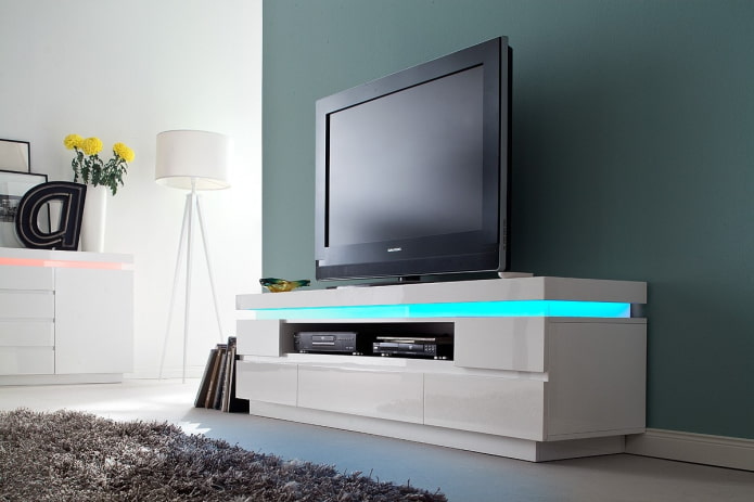 TV stand TV with backlight in the interior