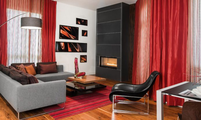 red tulle in the living room