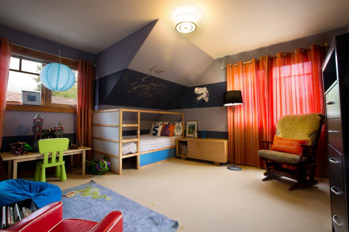 curtains with eyelet fastening in a children's room